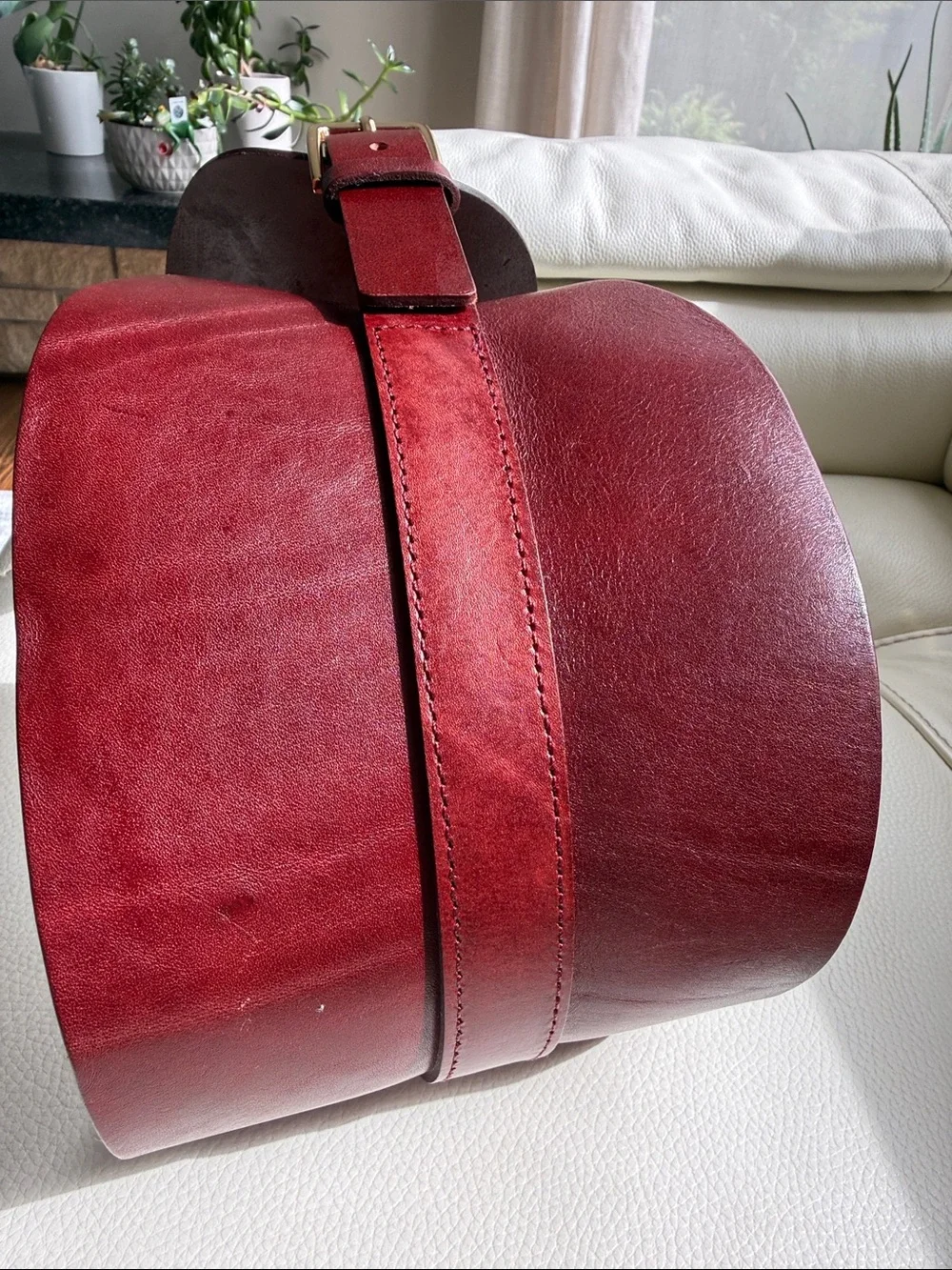 Zara Leather Sash Belt in dark red/Burgundy